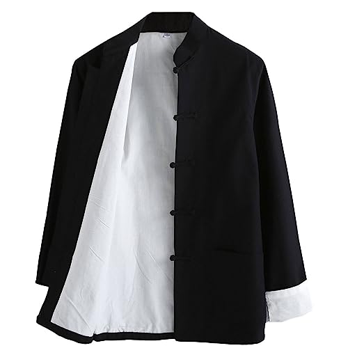 G-LIKE Chinesische Kampfkunst Herren Jacke – Traditionelle Uniform Oberbekleidung für Kampfsport Kung Fu Tai Chi Wushu Männer Frauen Kostüm Tang Stil Langarm Kleidung - Baumwolle (Schwarz, XXL)