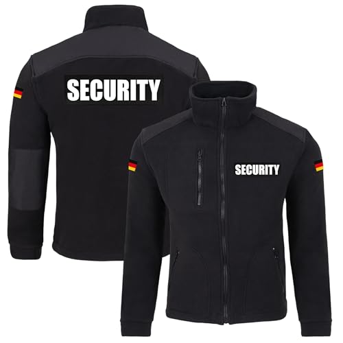 LOCO Security Fleecejacke Herren - Funktionale Arbeitsjacke mit Aufdruck vorne & hinten - Fleece Pullover Wachschutz, wahlweise mit Deutschlandflagge