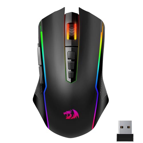 Redragon Gaming Maus Kabellose,RGB 2.4G/USB-C/Bluetooth Maus,Wiederaufladbare mit 9 Programmierbare Tasten-12000 DPI,Ergonomische Wireless Gaming Mouse für PC/Mac Gamer