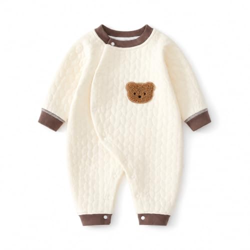 Sdhgerh Unisex Strampler Neugeborene Langarm Overall 100% Baumwolle (Beige-A, 3-6 Monate)
