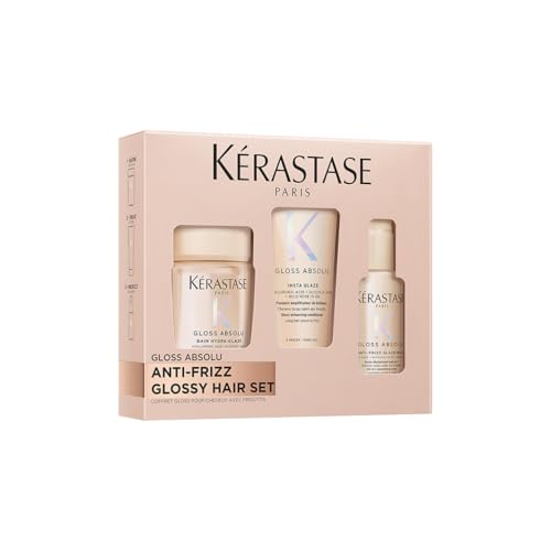 Kérastase, Gloss Absolu, Pflegeroutine mit Shampoo (80 ml), Haarspülung (75 ml) und Hitzeschutz (45ml), Probierset für langes, zu Frizz neigendes Haar