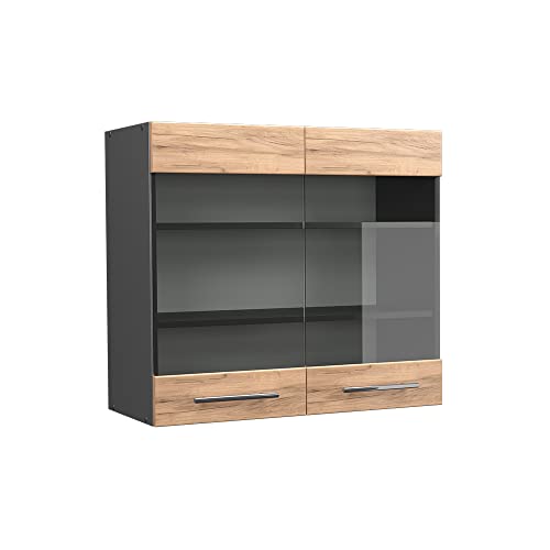 Vicco Küchenglasschrank Fame-Line, Goldkraft Eiche, 80 cm, zur Kombination mit weiteren Modulen der Fame-Line Serie