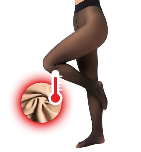 Nur Die Strumpfhose Warm & Transparent mit Innenfleece 80 DEN Thermostrumpfhose gefütterte Fein-Strumpfhose beige durchscheinend Komfortbund Damen, schwarz, M