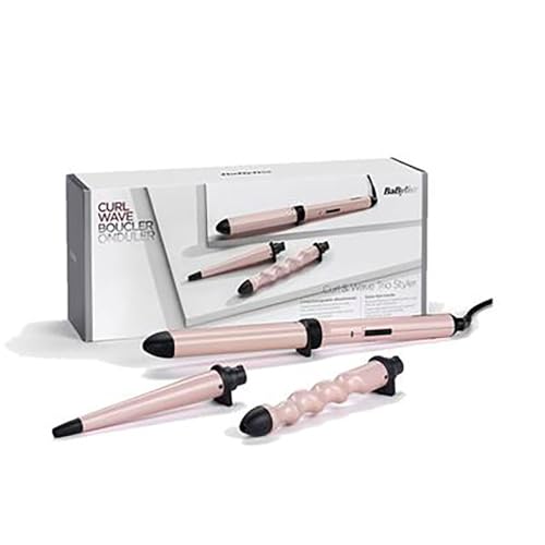 BaByliss Curl and Wave Trio Multistyler, Professionelles Lockenstab-Set mit 3 Aufsätzen für Locken, Wellen und Beach Waves, Keramikbeschichtung, pink, MS750E