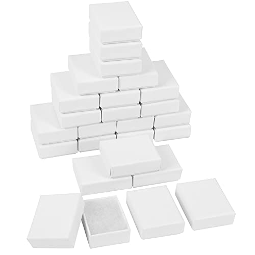 Belle Vous Weiße Kraftpapier Kleine Geschenkboxen für Schmuck Verpackung (25 Stk) - L5,7 x B4,5 x H2,1 cm- Pappschachteln mit Deckel Set mit Baumwollfüllung für Ohrringe, Halsketten, Armbänder & Ringe