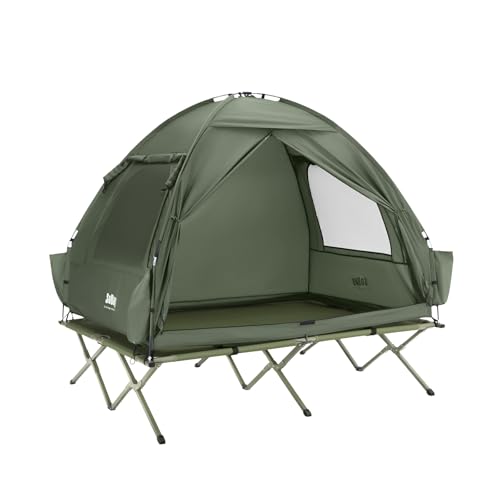 SoBuy Feldbett mit Zelt 2 Personen 4in1 Zelt auf Stelzen mit Rolltasche Wasserdichtes Campingbett Outdoor Campingliege Familienzelt ohne Matratze Angelzelt Grün 193x188x145cm bis 180 kg OGS32-II-L-GR
