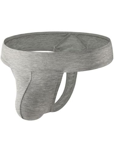 Summer Code Herren String Tanga Männer Gerippter niedrige Taille Tanga Unterwäsche Weich Pouch Unterhose T-Back G-Strings, Grau, L