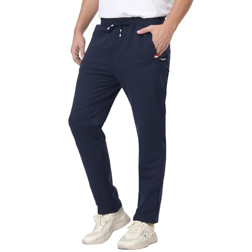 JustSun Jogginghose Herren Trainingshose Sporthose Herren Lang Freizeithose Baumwolle mit Reissverschluss Taschen Blau L
