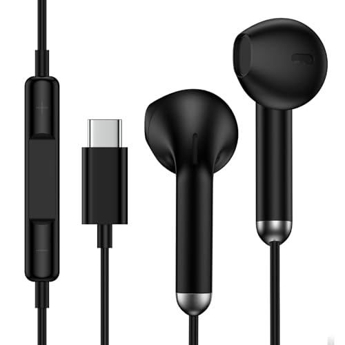 USB C Kopfhörer mit Kabel für Samsung Galaxy A16 5G A17 A15 A56 A55 A36 S25 Ultra S24 FE S23 S22 S21, In-Ear Kopfhörer USB C Ohrhörer Headset mit Mikrofon für iPhone 17 Air 16 Pro 15, Google Pixel 10