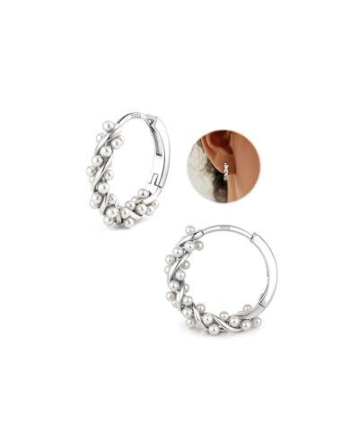 YADOCA Ohrringe Silber 925 Perlen Ohrringe, Twist Perlen Creolen für Damen Teens Perlenohrringe Silber Hochzeit Braut Ohrring