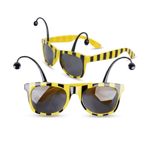 2 Stück Bienenbrille Partybrille Lustige Sonnenbrille Gelb für Karneval Fasching Kostüm Damen Herren, Witzige Spaßbrille Accessoires für Mottoparty Fotobox Requisiten, Biene Kostüm Zubehör Set