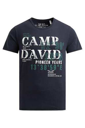 Camp David Herren T-Shirt Rundhals mit Puffprint Blue Navy, XXL