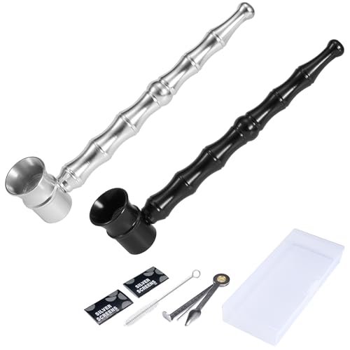 WANNTO Aluminium-Bambuspfeifen-Set (2er-Pack) – Zerlegbare Metallpfeife mit 10 Filtern, Reinigungsbürste, 3-in-1 Werkzeug und Aufbewahrungsbox – Verlängerter Rauchweg für kühleren Genuss