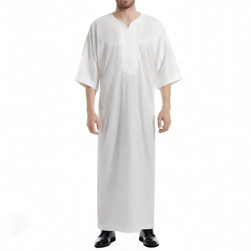 Musuly Herren Kaftan – Traditionelle Thobe Abaya Djellaba (Weiß, M)
