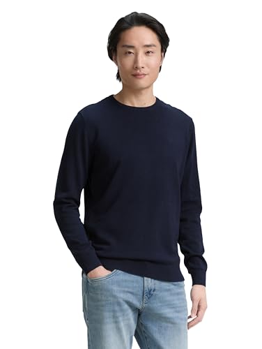 TOM TAILOR Herren 1012819 Basic Strickpullover Mit Crewneck, 13160 - Knitted Navy Melange, M EU