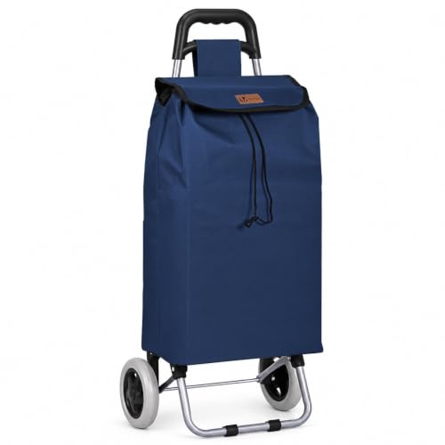 VOUNOT® Einkaufstrolley klappbar 59L, 2-in-1 Trolley Einkaufswagen mit 2 Räder, Abnehmbare Tasche, Reißverschluss Rückentasche, Treppensteiger Hackenporsche, Dunkelmarineblau