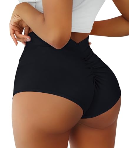 Yoga-Shorts für Damen, hohe Taille, V-Ausschnitt, Spandex, Tanz-Hotpants, Po-Heben, Rave-Hose, Schwarz, Klein