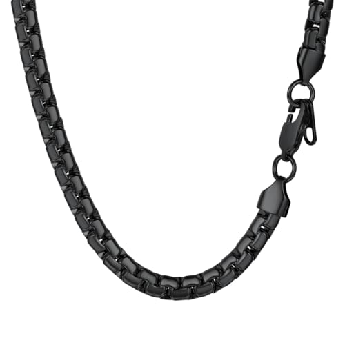 PROSTEEL Herren Halskette 6mm breit Erbskette Schwarz Metall plattiert Punk Rock Biker platte Venezianierkette Gliederkette 51cm/schwarz für Männer Jungen