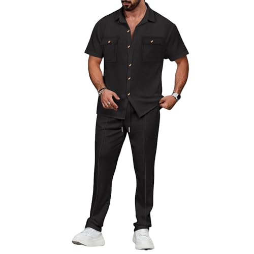 Veriliss 2-Teilige Herren Jogging Anzug Trainingsanzug Casual Athletic Jogging Outfits Kurzarm Anzüge Für Männer Set(Schwarz,XL)