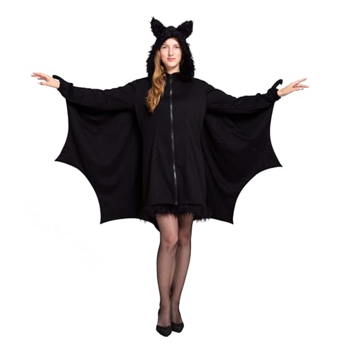 Spooktacular Creations - Fledermaus Kostüm Damen Flügel, Schwarz Fledermaus Reißverschluss Hoodie, Halloween Kostüm für Erwachsene (Medium, Black)