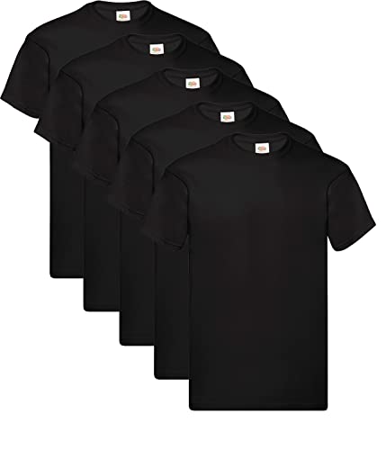 FRUIT OF THE LOOM Herren Original T. T-Shirt, Schwarz, L (5er Pack)