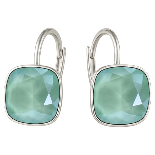 Damen Hängen Ohrringe Silber 925 mit Marken Kristalle Zirkonia - Schmuck Echt Silberne Hängende Ohrhanger für Frauen und Mädchen - Hängeohrringe Ideal Geschenk (Mint Green)