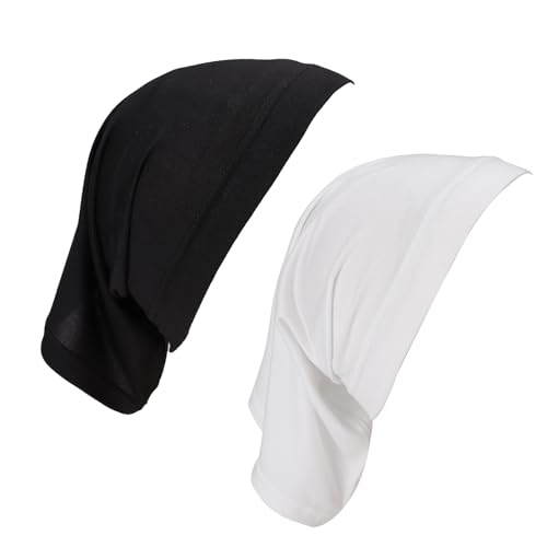 2 Stück Modal-Mercerisierte Baumwolle Wendemütze Hijab Untertuch, Atmungsaktiv und Elastisch Einstellbar für Damen und Herren in Schwarz-Weiss
