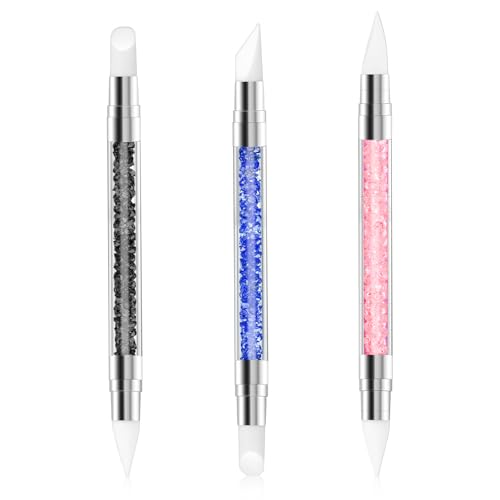 AHQiZFX 3 Stück Nagel Art Pinsel Silikon,Nagel Pinsel,Nail Art Dotting Tools,Gel Schnitzen Pinsel,Nagelkunst Skulptur Stift,Silikon Nageldesign Pinsel,Doppel Köpfe DIY Maniküre Werkzeug,für Maniküre