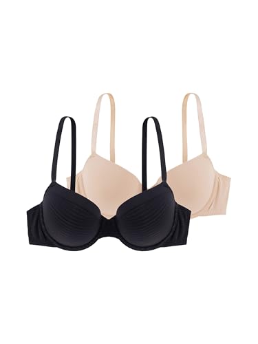Dorina Set aus 2 niedrig gepolsterten Halb-BHS,Schwarz/Beige,75A