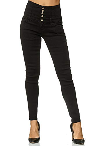 Elara Damen Jeans Stretch Skinny High Waist Chunkyrayan EL60 Schwarz-36 (S)