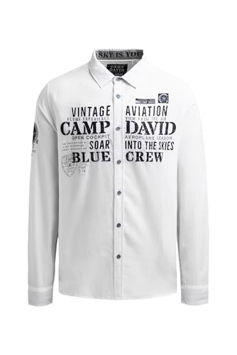 Camp David Herren Jacquard-Langarmhemd mit Artworks Opticwhite, XXXL
