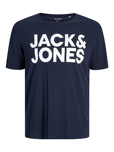 Jack & Jones Herren Logo T-Shirt Plus Size | Rundhals Kurzarm Shirt | Übergrößen Shortsleeve JJECORP, Farben:Dunkelblau-2, Größe:7XL