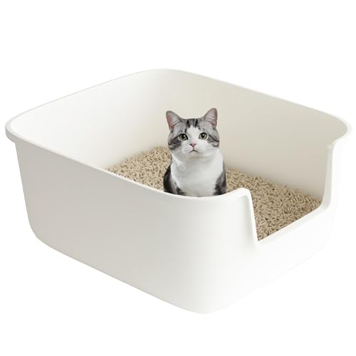Suhaco Katzenklo Mit Hohem Rand Anti-Spritz Oben Einstieg 49 x 42 x 22 cm Leicht Zu Reinigen Katzentoilette Mit Niedrigem Einstieg Für Kleine Und Mittelgroße Katzen Toilette, Weiß M