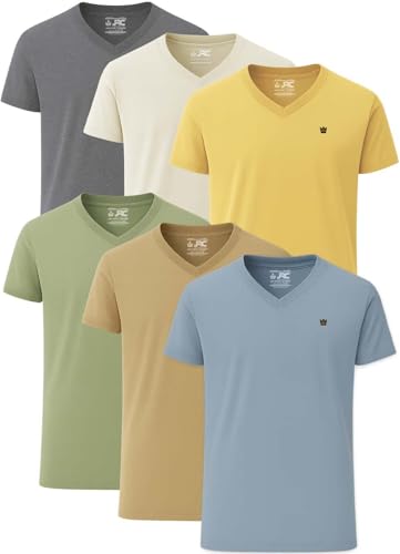 6er-Pack kurzärmlige Herren-T-Shirts mit V-Ausschnitt, Bequeme Tops mit V-Ausschnitt (Hot-6, XXL)