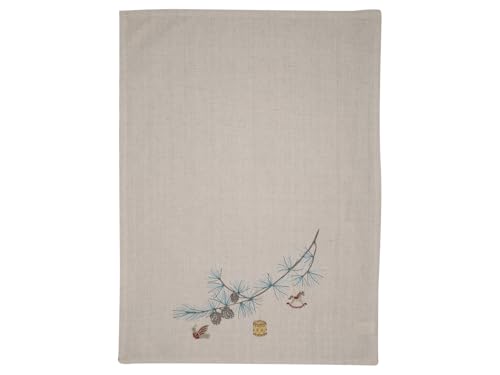 GreenGate Geschirrtuch WEIHNACHTSZWEIG Pale Grey Grau Gestickt Baumwolle 50x70