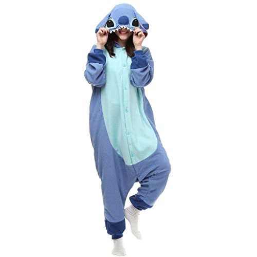 ZKomoL Pyjamas Onesies Cosplay Erwachsene Unisex Tiere Halloween Kostüm Kleid Loungewear, Tigermuster, Medium… (Blau Stich, XL)