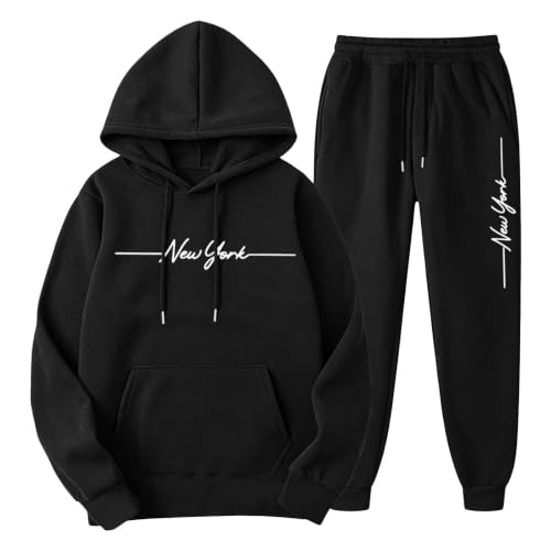 Trainingsanzug Herren Einfarbig Y2k Hoodie Langarm Hausanzug 2-Teilig Fitness Kapuzenpullover Jogginghose Zweiteiler Gym Set Tracksuit Sportanzug Freizeitanzug Sport Klamotten Baggy Jogginganzug (S)