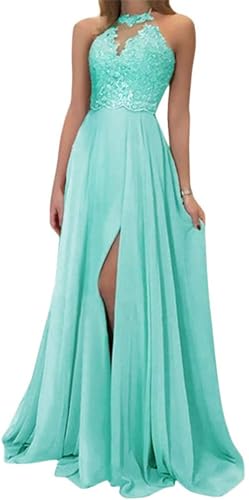 tinbarry Damen Elegant Maxi Lang Abendkleid V-Ausschnitt Hochzeitskleid Brautjungfernkleider Spitzenkleid mit Schlitzen