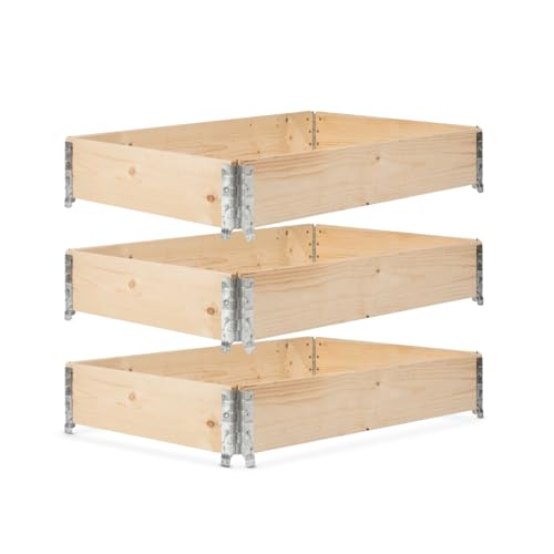 gardivo Hochbeet 120 x 80 x 20 cm - 3-teilig Palettenrahmen aus Holz, Beeteinfassung, Garten Hochbeete, Holzrahmen, Aufsatzrahmen auf Europalettefaltbar, stapelbar, steckbar