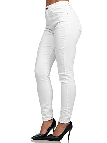 Tazzio Damen High Waist Skinny Jeans – Stretch Denim Hose im Slim Fit, Figurformende Damenjeans mit 5-Pocket Style, Weiß F107 (Größe 36)
