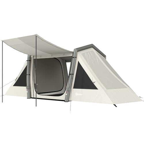 Outsunny Aufblasbares Zelt für 4 Personen mit schnellem Aufbau, verdunkelnd, Camping Zelt mit 2 Schlafzimmern, Vorraum, Fluoreszierende Fenster, Bodenplane und Heringen, wasserdicht Air Glamping Zelt