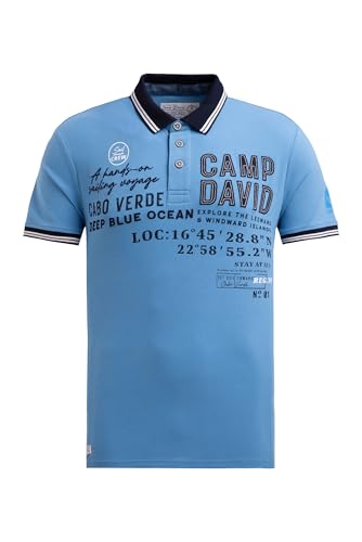 Camp David Herren Pikee-Polo mit Label-Applikationen Electric Sky, L