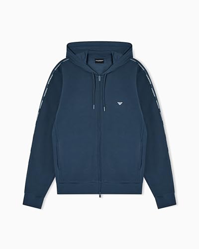 EMPORIO ARMANI Herren-Sweatshirt aus Frottee mit Kapuze, Reißverschluss, Blau, Größe L
