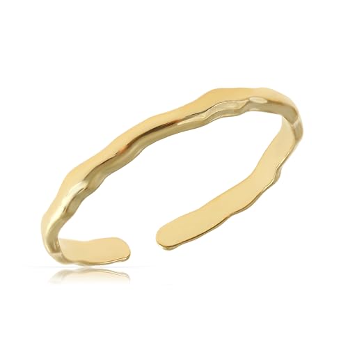 Made by Nami Boho Ring Gold aus chirurgischem Edelstahl Damenring Gold Größenverstellbar Geschenk Damen Schmuck Wasserfester Schmuck (Gewellt)
