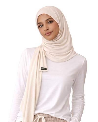 HENKi 100% Baumwolle Cotton Hijab Jersey Kopftuch Frauen Premium (Light Beige #64)