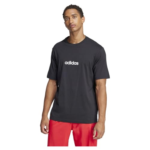 adidas Men's Essentials LINEAR Single Jersey Tee, Black/White, XL