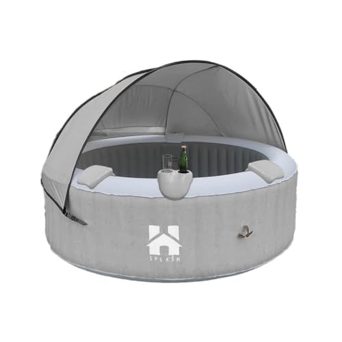 Home Deluxe - Outdoor Whirlpool - Splash + Kissen, Getränkehalter und Sonnendach - Farbe: Grau - ⌀ 208 cm, 130 Luftdüsen - inkl. Abdeckung, Reparaturset, Filterset I Außen Spa für 6 Personen