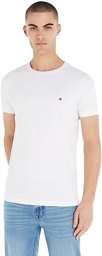 Tommy Hilfiger Herren T-Shirt Kurzarm Core Stretch Slim Fit, Weiß (White), L