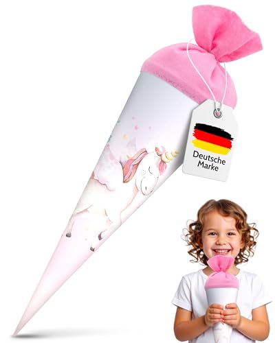 itenga Geschwister Schultüte 35cm mit Filzverschluss kleine Tüte Geschenkverpackung Einschulung Schulanfang (Motiv Einhorn)