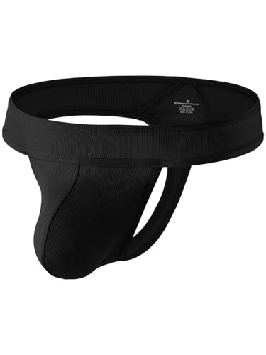 Summer Code Herren String Tanga Männer Gerippter niedrige Taille Tanga Unterwäsche Weich Pouch Unterhose T-Back G-Strings, Schwarz, L